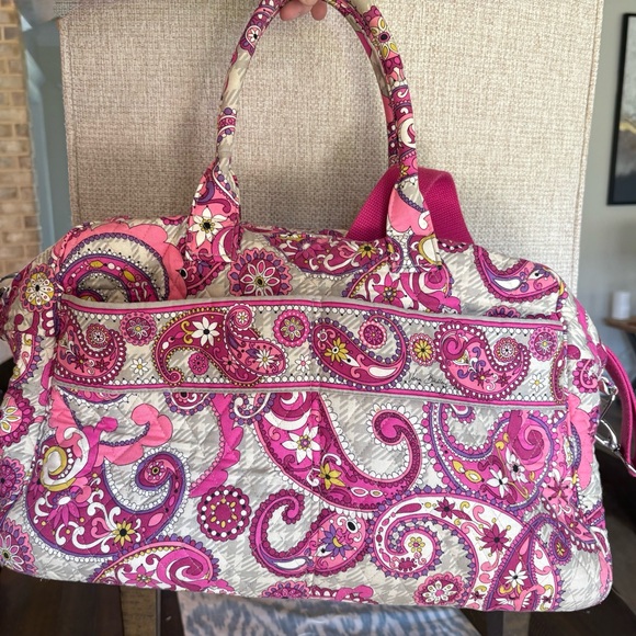 Vera Bradley Large Duffel Bag Pink Paisley Meets Plaid Retired Pattern - Picture 1 of 6